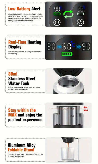 BALCK Upgraded Portable Coffee Maker with Temperature and Power Display, USB-C Charging, Self-Heating & Cold V1102-BXSKFJ001