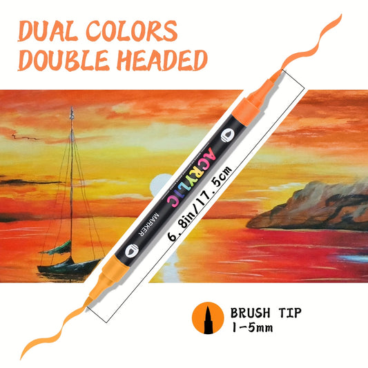 36-Pack Dual-Tip Acrylic Paint Markers, 72 Colors Double brush tips, dual-color acrylic paint pens Suitable V1102-BXYLB003