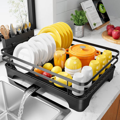Dish Drying Rack - Multi-Functional Dish Rack for Kitchen Counter with Cutlery Holder, Rust-Proof Storage V1102-COLORBLACK