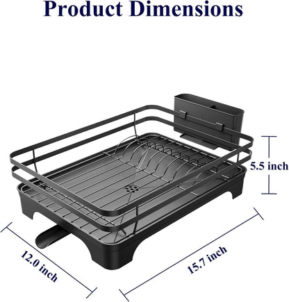 Dish Drying Rack - Multi-Functional Dish Rack for Kitchen Counter with Cutlery Holder, Rust-Proof Storage V1102-COLORBLACK