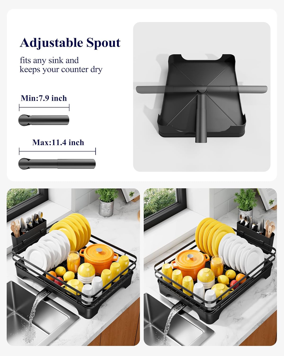 Dish Drying Rack - Multi-Functional Dish Rack for Kitchen Counter with Cutlery Holder, Rust-Proof Storage V1102-COLORBLACK