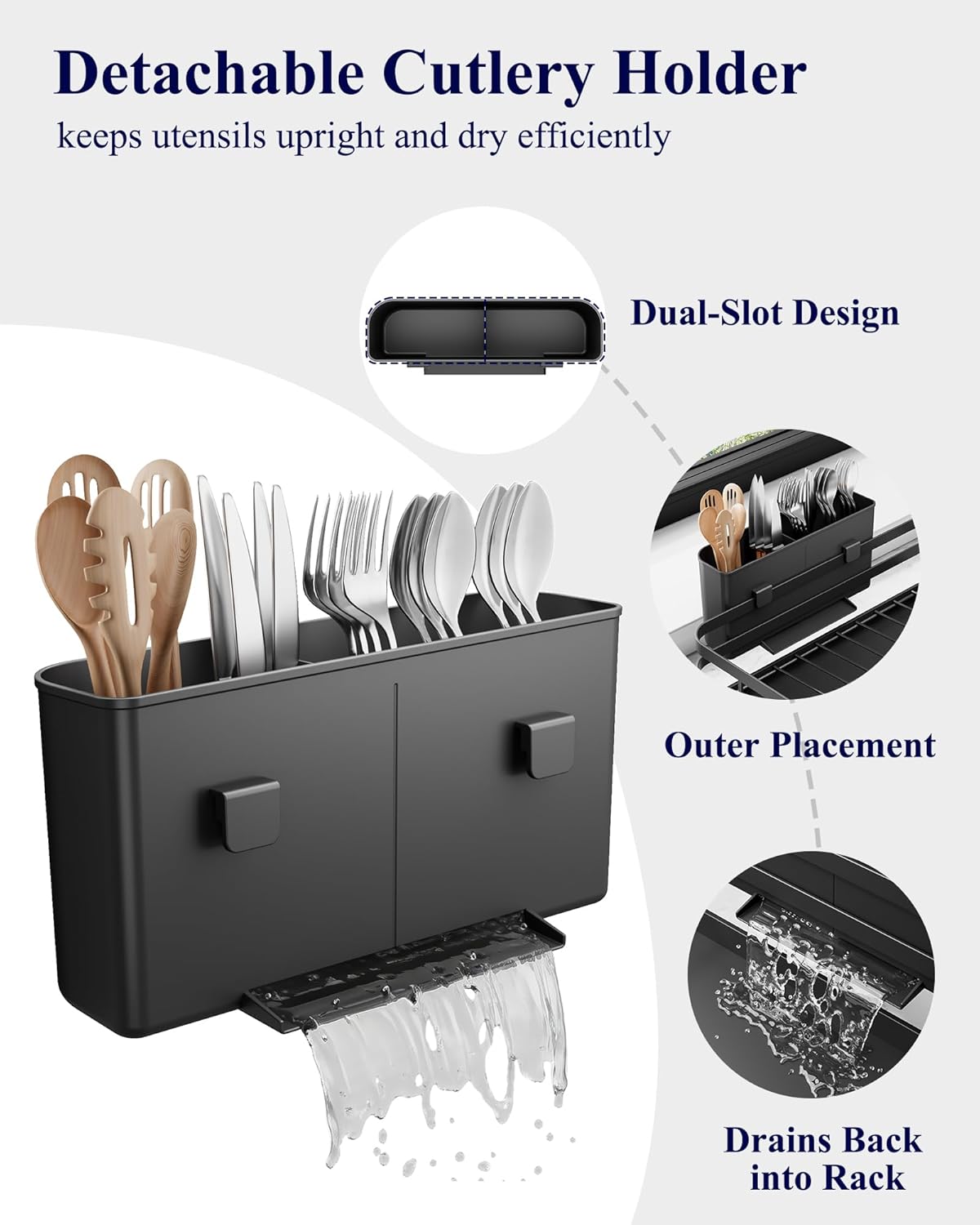 Dish Drying Rack - Multi-Functional Dish Rack for Kitchen Counter with Cutlery Holder, Rust-Proof Storage V1102-COLORBLACK