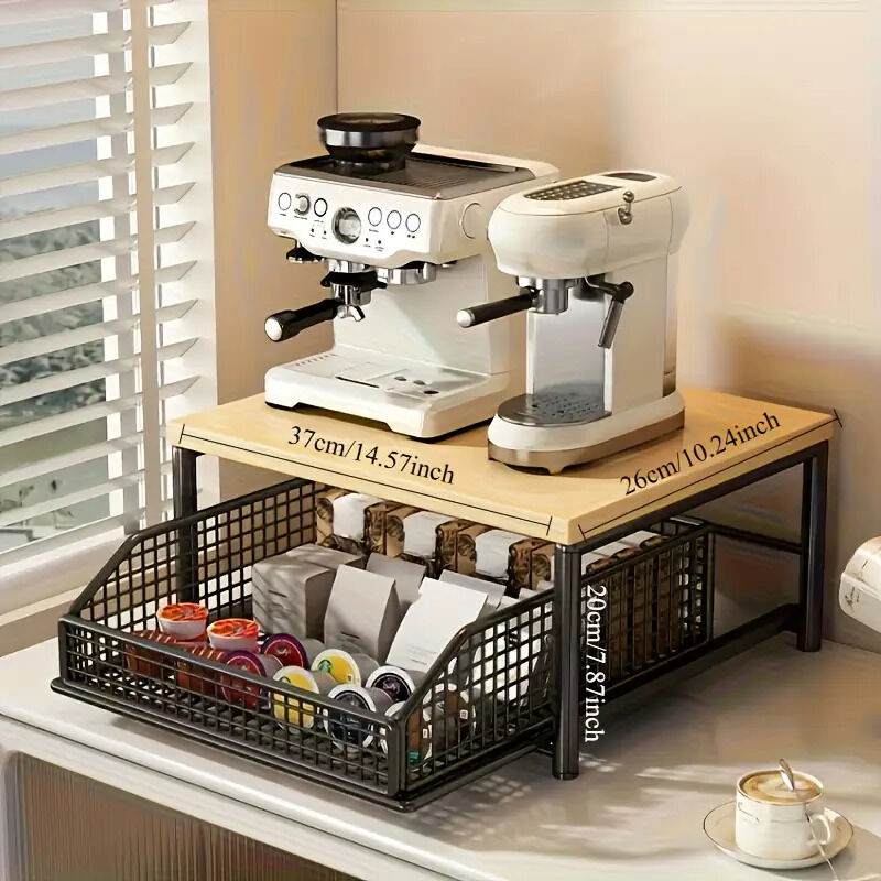 Modern Kitchen Microwave Shelf with Drawer: Sturdy and solid structure, designed to save counter space for V1102-CTSZWJ001