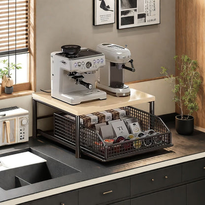 Modern Kitchen Microwave Shelf with Drawer: Sturdy and solid structure, designed to save counter space for V1102-CTSZWJ001