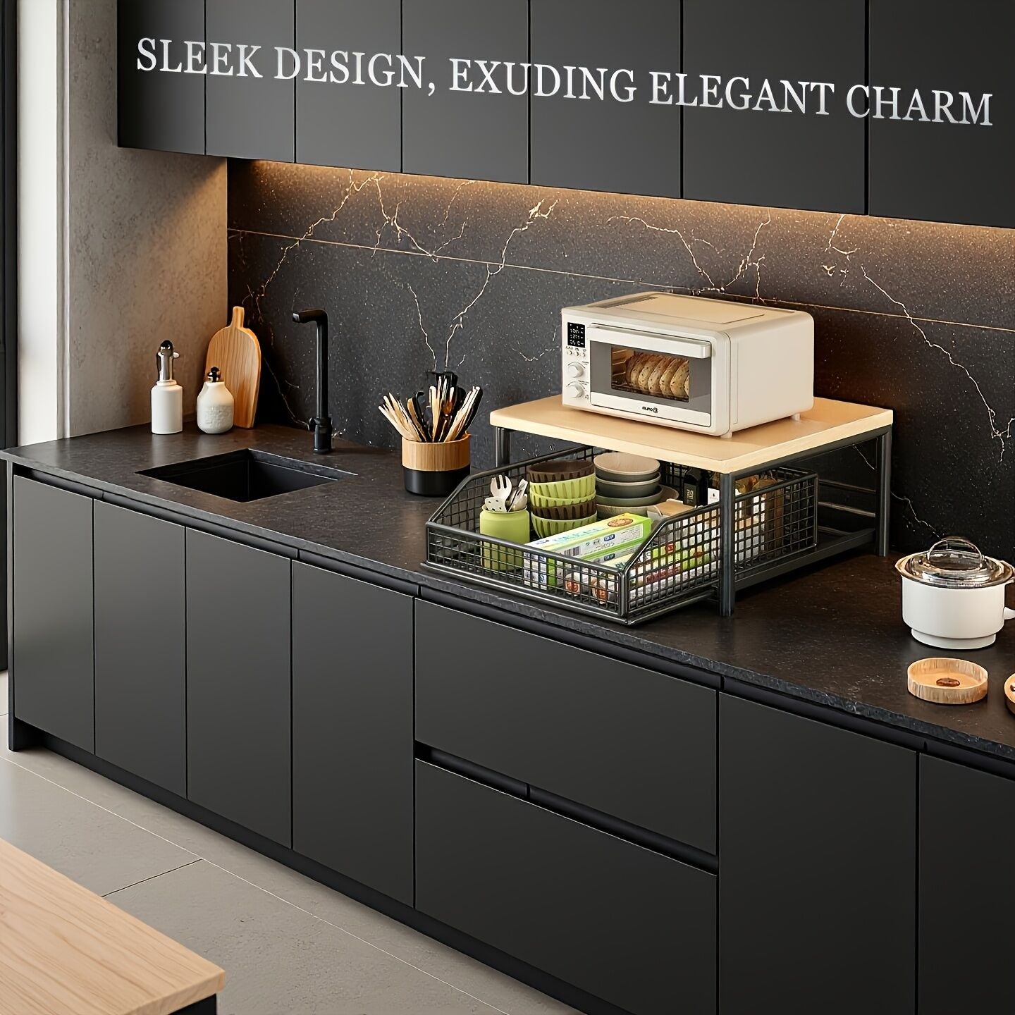 Modern Kitchen Microwave Shelf with Drawer: Sturdy and solid structure, designed to save counter space for V1102-CTSZWJ001