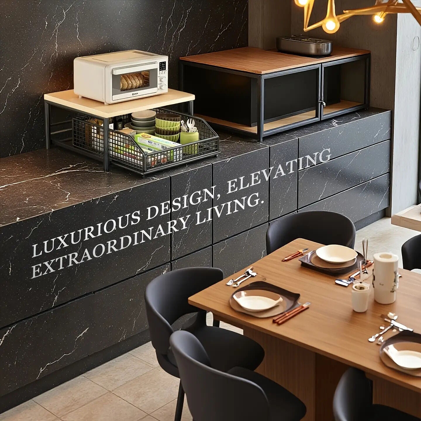 Modern Kitchen Microwave Shelf with Drawer: Sturdy and solid structure, designed to save counter space for V1102-CTSZWJ001