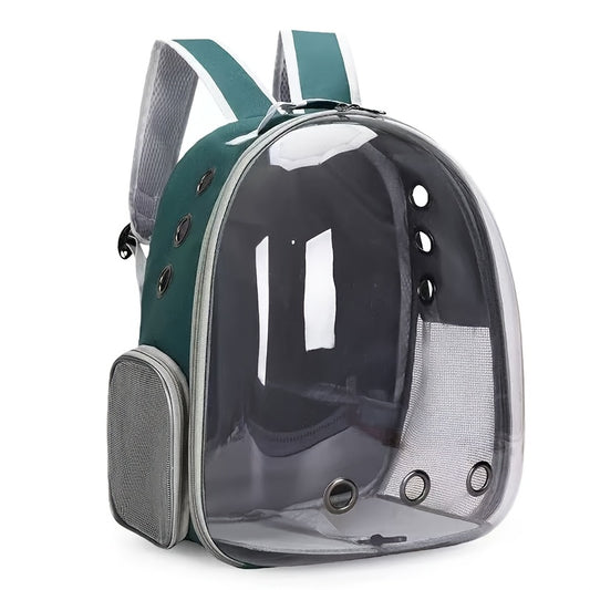 (GREEN)Replacement Transparent Pet Backpack with Zipper Closure - Heavy-Duty Structure, Ventilated and Padded V1102-CWBB002