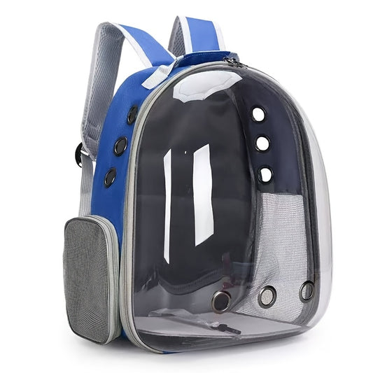 (BLUE)Replacement Transparent Pet Backpack with Zipper Closure - Heavy-Duty Structure, Ventilated and Padded V1102-CWBB004