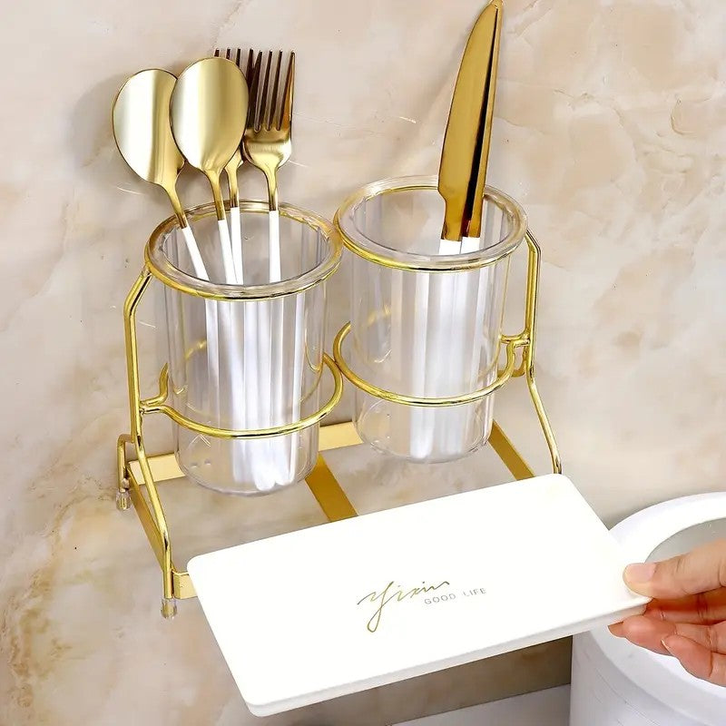 Transparent gold ink color Luxury Wall-Mounted Cutlery Holder, Household Knife Fork Spoon Organizer, New V1102-DCSHJ004