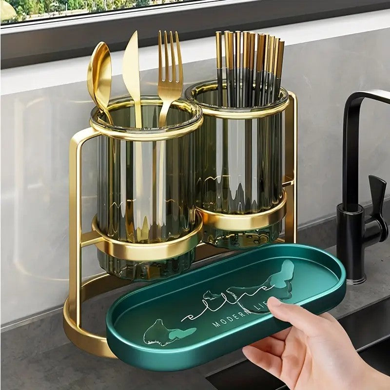 Solid white gold Luxury Wall-Mounted Cutlery Holder, Household Knife Fork Spoon Organizer, New Kitchen V1102-DCSNJ003