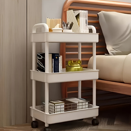 Three-Tier Rolling Cosmetics Storage Rack - Made of durable plastic, equipped with 360-degree swivel casters, V1102-DCSNJ004