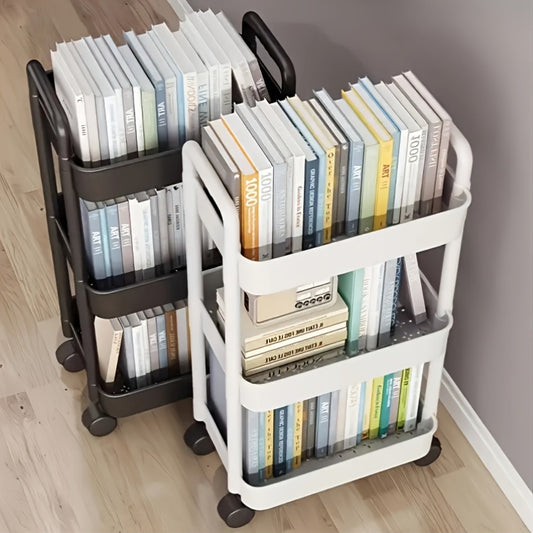 Three-Tier Rolling Cosmetics Storage Rack - Made of durable plastic, equipped with 360-degree swivel casters, V1102-DCSNJ004