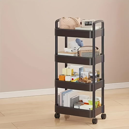 Four-Tier Rolling Cosmetics Storage Rack - Made of durable plastic, equipped with 360-degree swivel casters, V1102-DCSNJ006