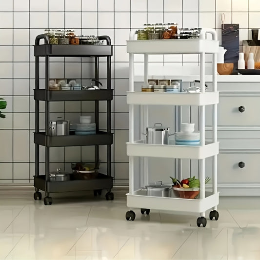 Four-Tier Rolling Cosmetics Storage Rack - Made of durable plastic, equipped with 360-degree swivel casters, V1102-DCSNJ006