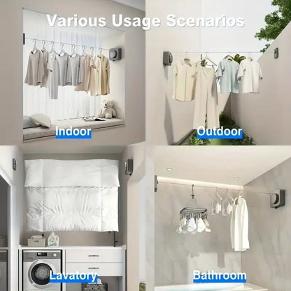Gray Wall-Mounted Adjustable Clothes Hanger, Space-Saving Laundry Organizer V1102-DSZ-001-001
