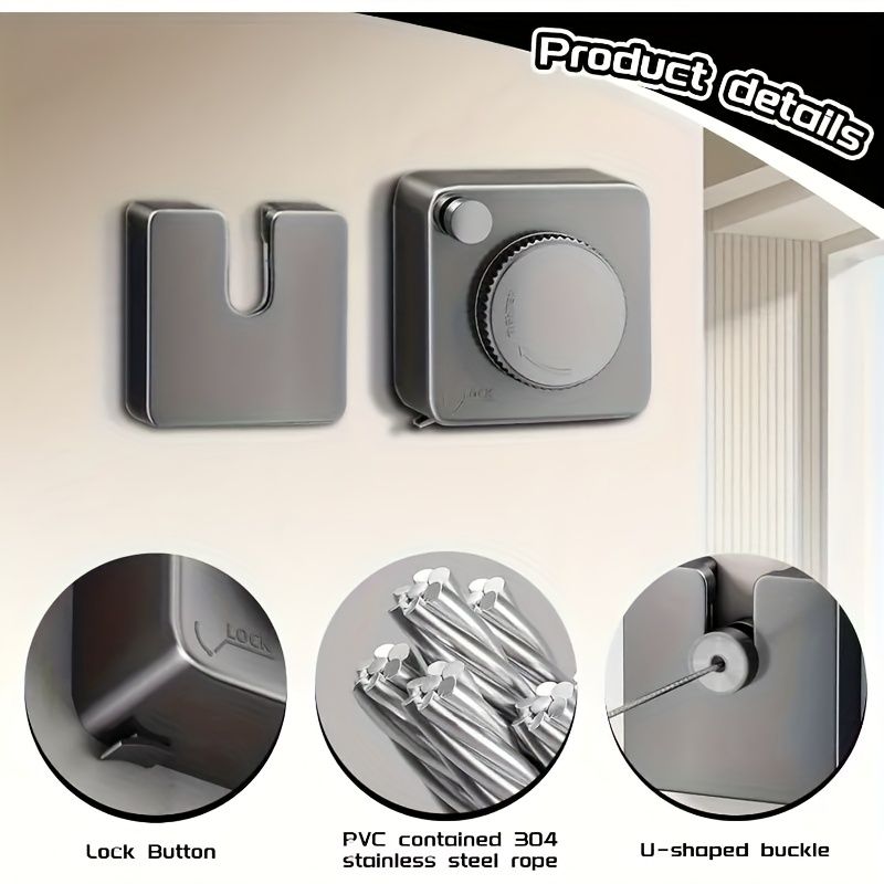 Gray Wall-Mounted Adjustable Clothes Hanger, Space-Saving Laundry Organizer V1102-DSZ-001-001