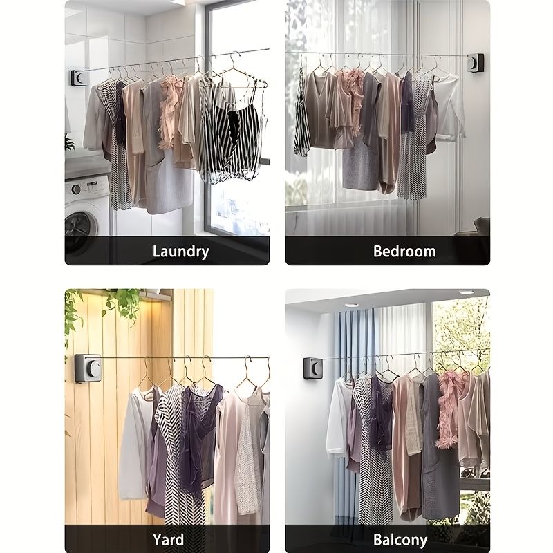 Gray Wall-Mounted Adjustable Clothes Hanger, Space-Saving Laundry Organizer V1102-DSZ-001-001