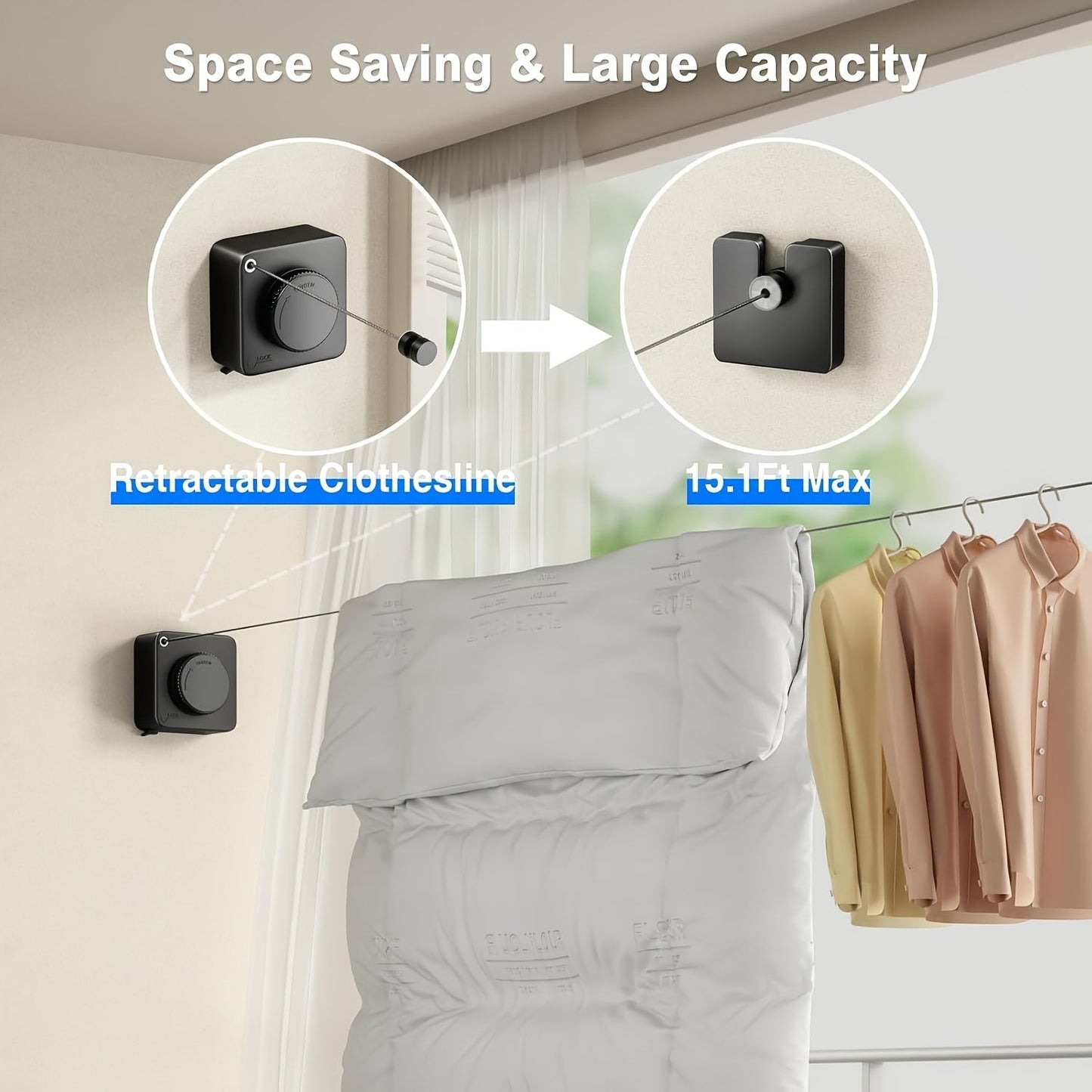 Gray Wall-Mounted Adjustable Clothes Hanger, Space-Saving Laundry Organizer V1102-DSZ-001-001