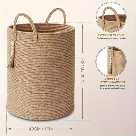 Brown Gray round rope laundry basket, tassel laundry basket, high quality laundry basket, bohemian laundry V1102-DSZ-001-101
