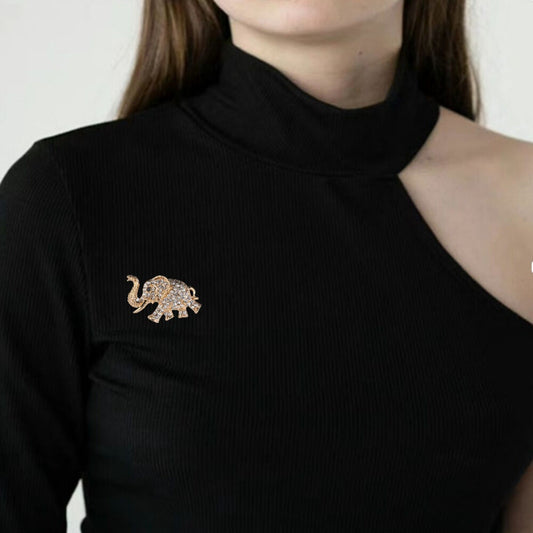 "Crystal Elephant" Elegant Brooch: A 3.6cm Lightweight Silhouette Carrying Auspicious Wisdom, Sparkling V1102-DXXZ001