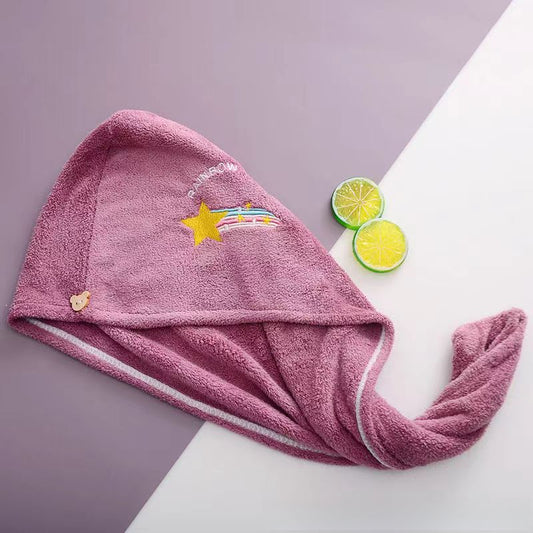 Ladies' Soft Quick-Dry Shower Cap Towel - Delicate Embroidery, Essential for a Refreshing Bath(violet) V1102-GFM004