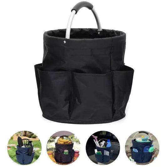Premium Black Gardening Storage Bag made of durable 600D Oxford cloth, features 6 deep side pockets for small V1102-GJSN001