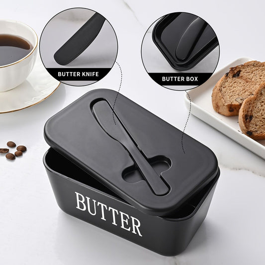 BLACK **Food-Grade PP Large Butter Keeper with Cutting Blade | Airtight, Drying-Resistant, Easy to Slice - V1102-HYBXH002