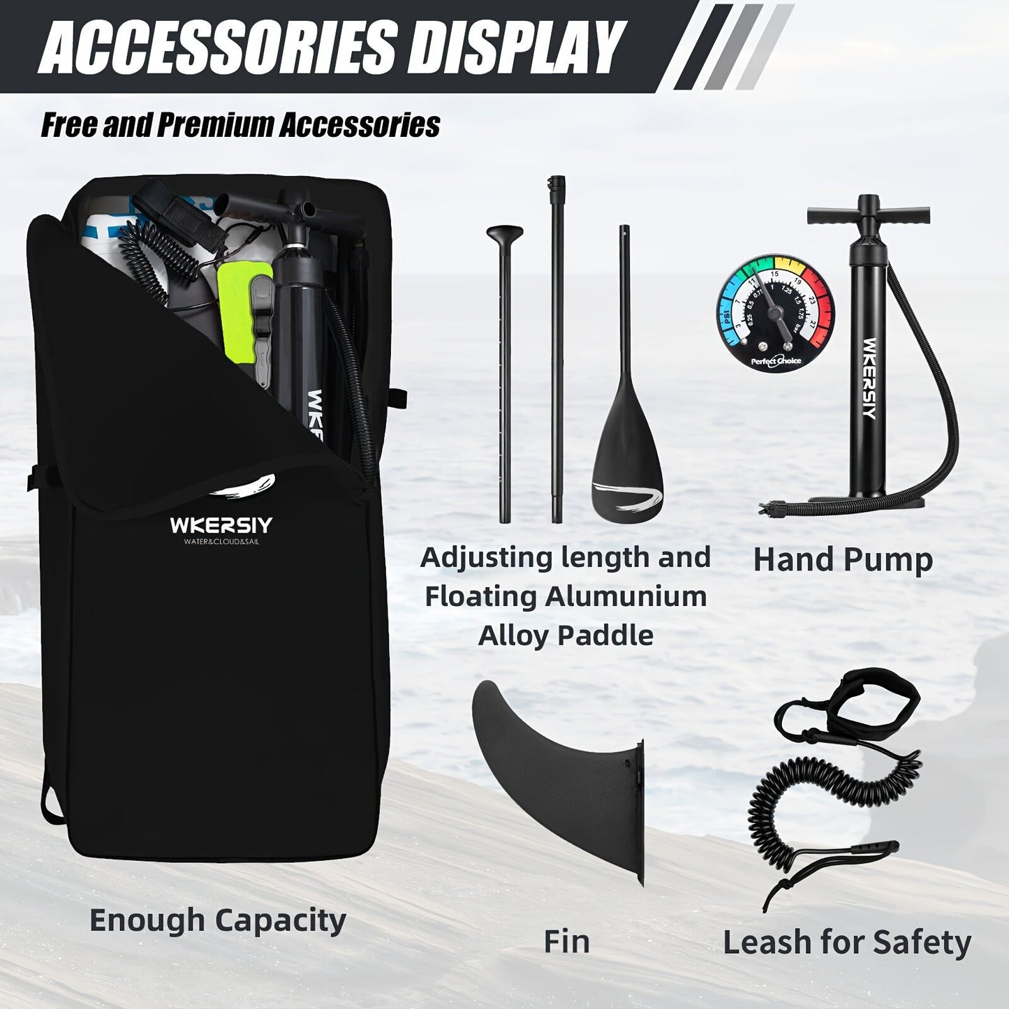 Inflatable vertical paddle set for water sports and surfing-including air pump, paddle, rope, backpack, fin V1102-HYJB002