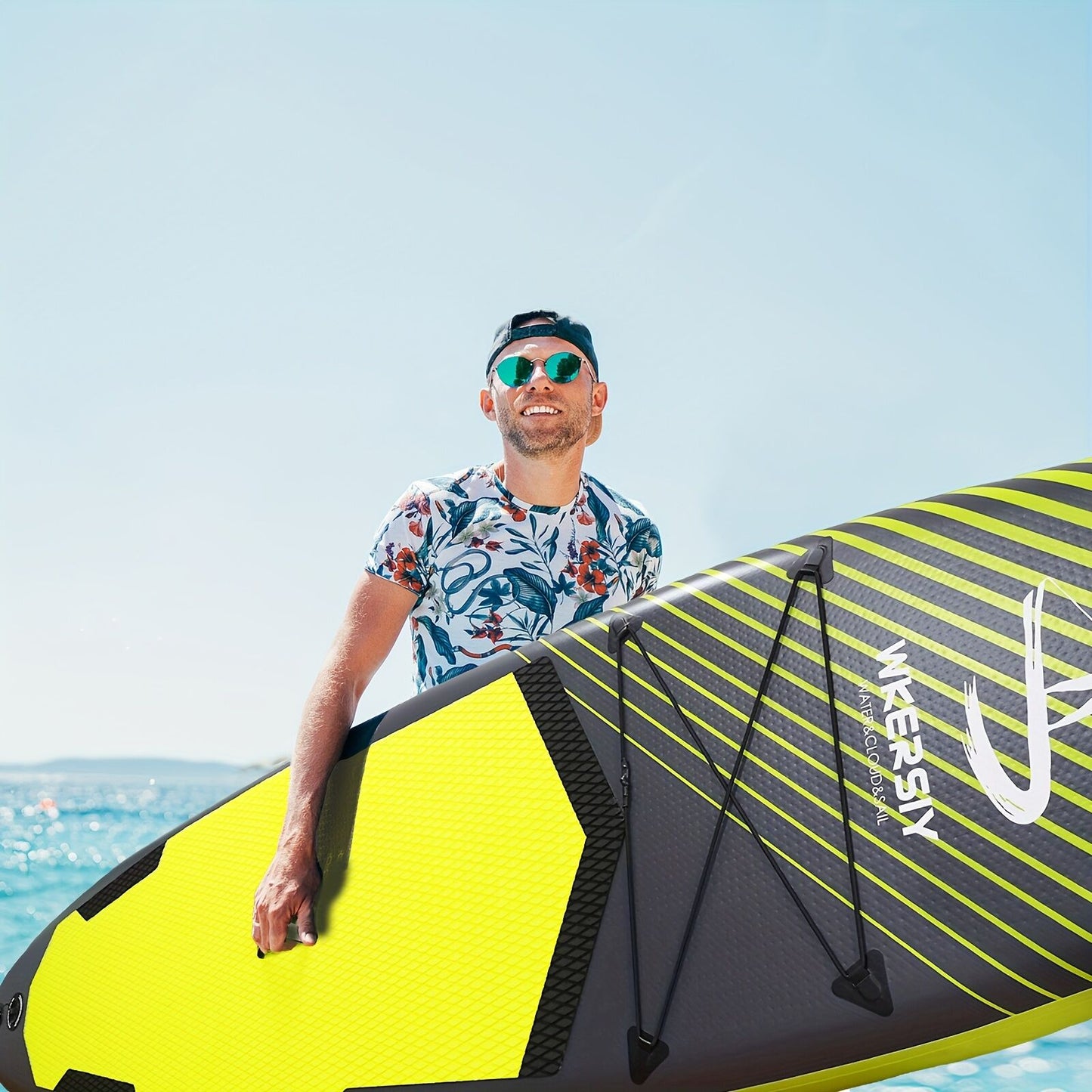 Inflatable vertical paddle set for water sports and surfing-including air pump, paddle, rope, backpack, fin V1102-HYJB002