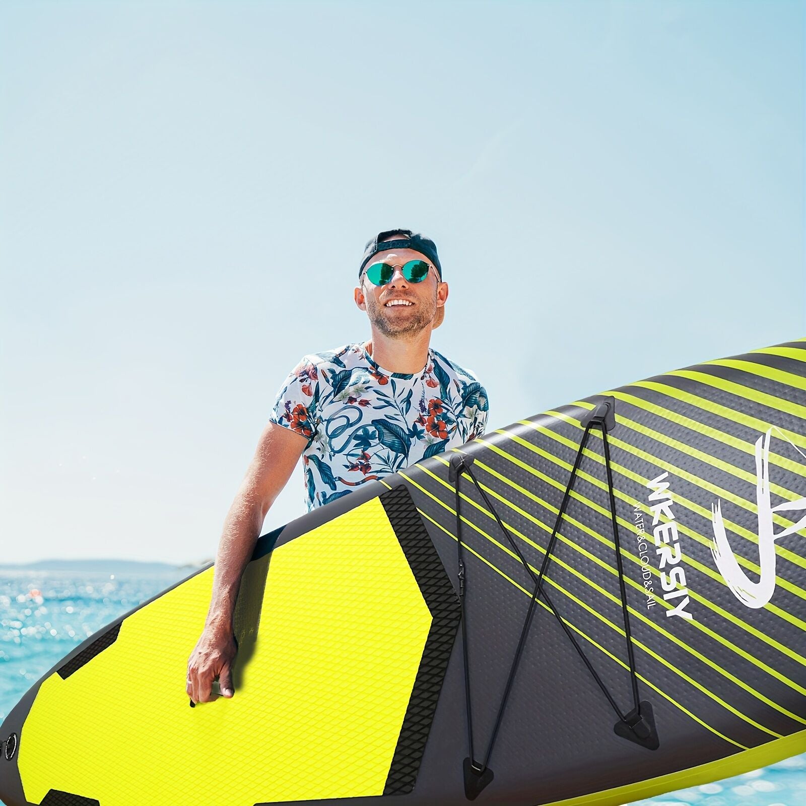 Inflatable vertical paddle set for water sports and surfing-including air pump, paddle, rope, backpack, fin V1102-HYJB002
