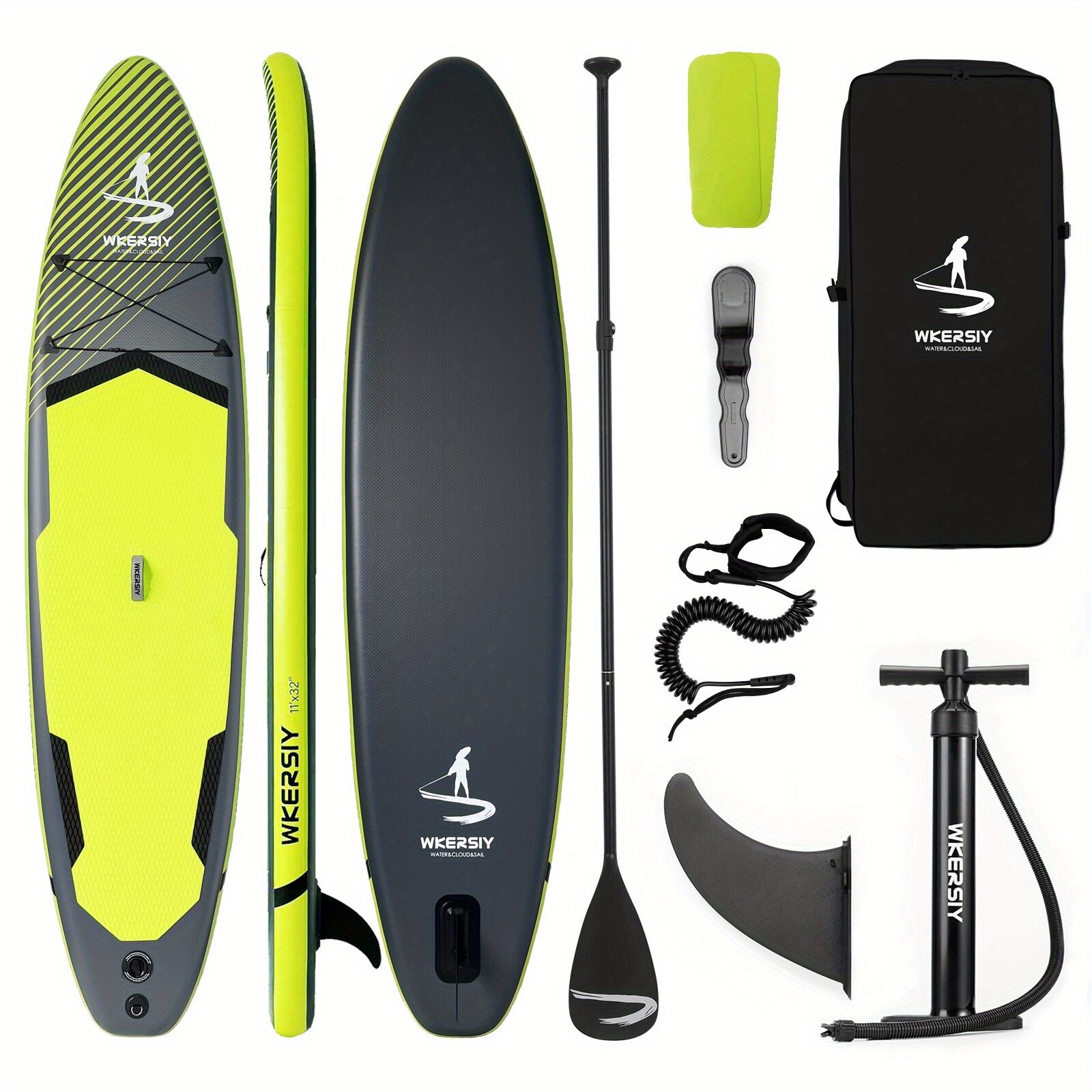 Inflatable vertical paddle set for water sports and surfing-including air pump, paddle, rope, backpack, fin V1102-HYJB002