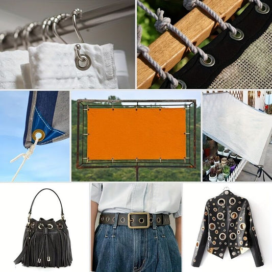 Complete eyelet punch set with 200 10mm rings - Perfect for DIY tarps, faux leather, and waterproof fabric V1102-HYQZ001