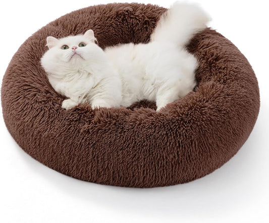 Soothing Donut Cat Bed - Fluffy Plush Round Pet Bed, Suitable for Kittens and Dogs, Washable, Anxiety-Free, V1102-HYSC004