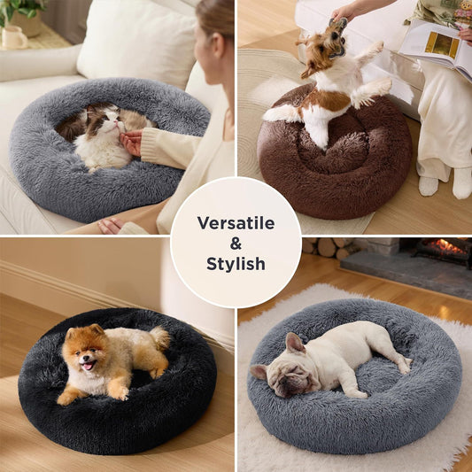 Calming Donut Cat Bed - Fluffy Plush Round Pet Bed, Suitable for Indoor Cats and Small Dogs, Washable, V1102-HYSC006