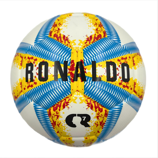 A yellow, blue and red football with color matching size5, PU fitting material, Christmas Boxing Day gift, V1102-HYZQ00C09