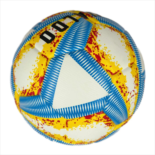 A yellow, blue and red football with color matching size5, PU fitting material, Christmas Boxing Day gift, V1102-HYZQ00C09