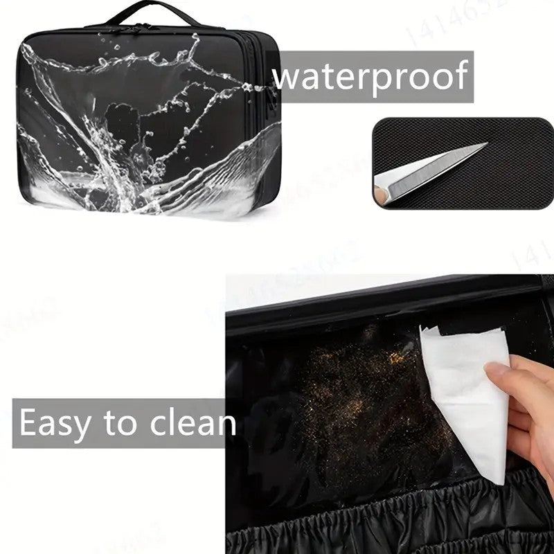 **Large Waterproof Makeup Organizer: Adjustable Dividers, Detachable Brush Holder, Multi-Compartment Design, V1102-HZSNB001