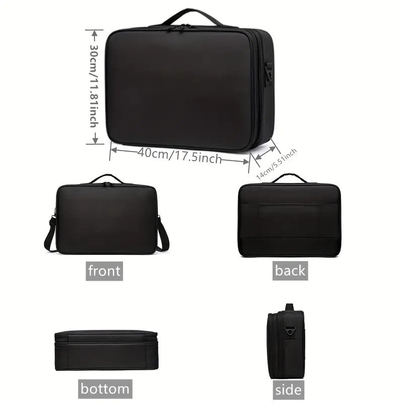 **Large Waterproof Makeup Organizer: Adjustable Dividers, Detachable Brush Holder, Multi-Compartment Design, V1102-HZSNB001