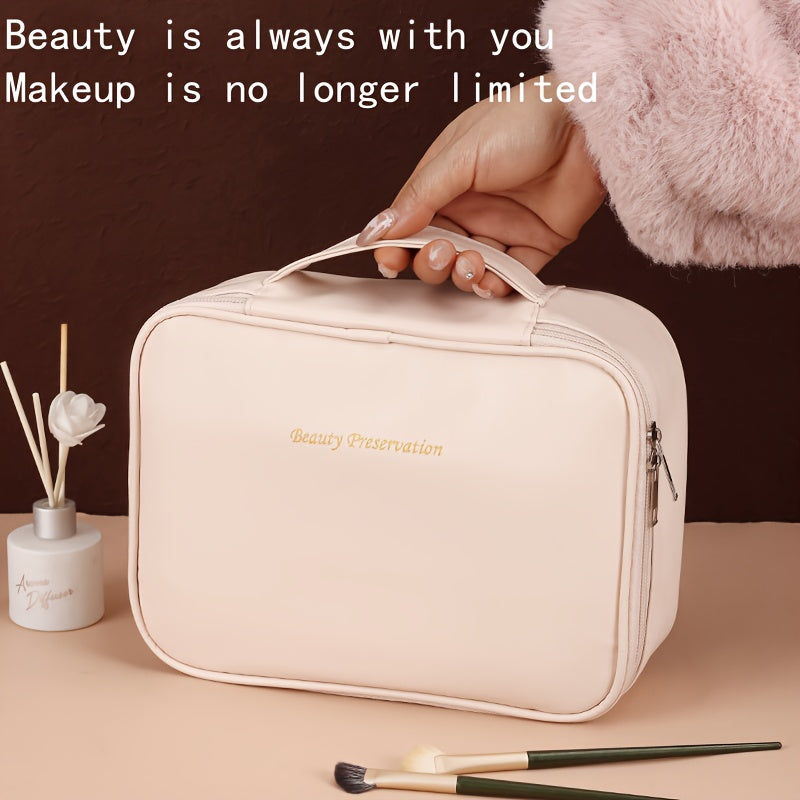 High-capacity multi-layer travel makeup organizer, featuring removable compartments and a brush holder-a V1102-HZSNB003