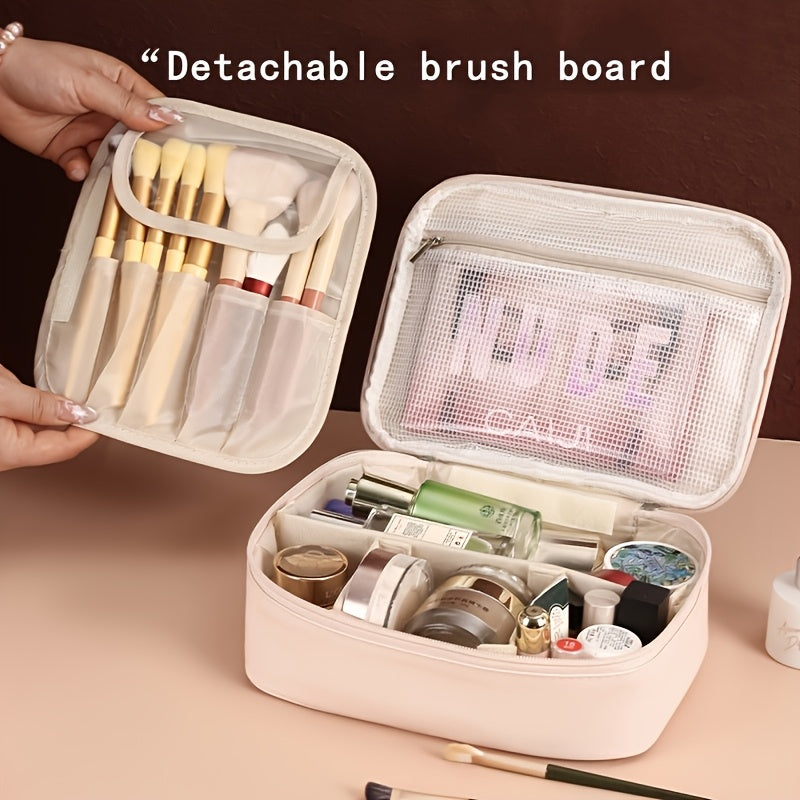 High-capacity multi-layer travel makeup organizer, featuring removable compartments and a brush holder-a V1102-HZSNB003