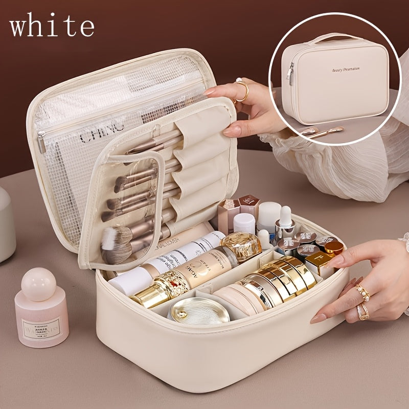 High-capacity multi-layer travel makeup organizer, featuring removable compartments and a brush holder-a V1102-HZSNB005