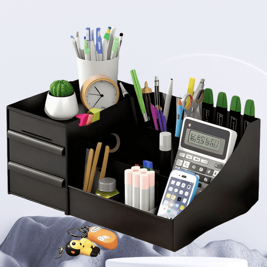 Black Multi-Compartment Large-Capacity Desktop Storage Box Keeps vanity tables and desks neat and V1102-HZSNX003