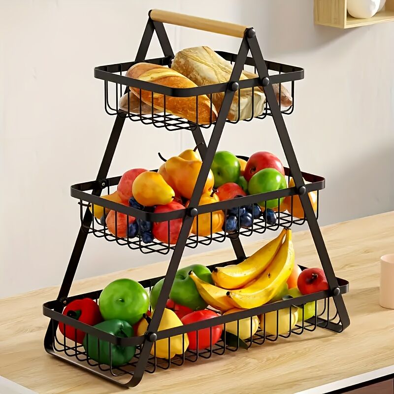 Heavy-Duty Metal Fruit Storage Basket (2-Layer Removable Divider) - Space-Saving Organizer for Kitchen, V1102-JSSGL001