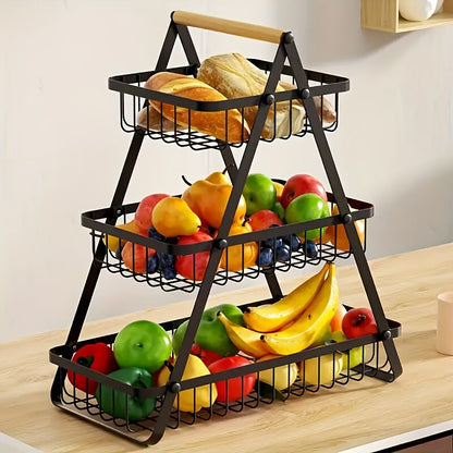 Heavy-Duty Metal Fruit Storage Basket (3-Layer Removable Divider) - Space-Saving Organizer for Kitchen, V1102-JSSGL002