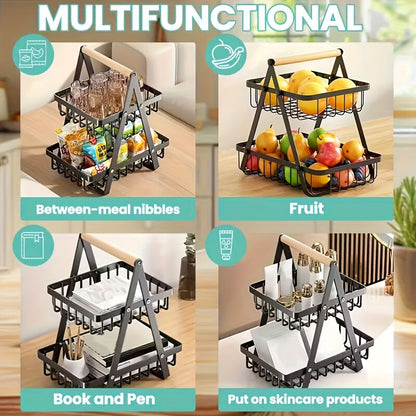 Heavy-Duty Metal Fruit Storage Basket (3-Layer Removable Divider) - Space-Saving Organizer for Kitchen, V1102-JSSGL002