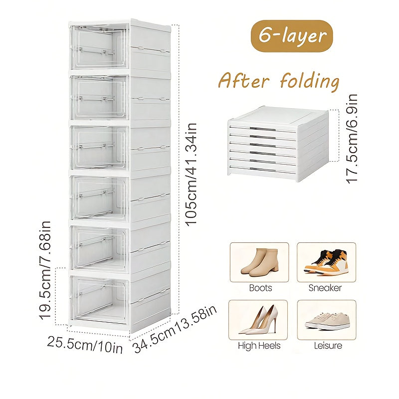 6-Tier Stackable Shoe Storage Box Set, featuring easy-access front-opening waterproof transparent plastic V1102-KDDXNSNH002