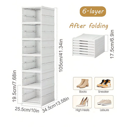 6-Tier Stackable Shoe Storage Box Set, featuring easy-access front-opening waterproof transparent plastic V1102-KDDXNSNH002