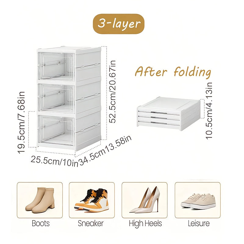3-Tier Stackable Shoe Storage Box Set, featuring easy-access front-opening waterproof transparent plastic V1102-KDDXZSNH001