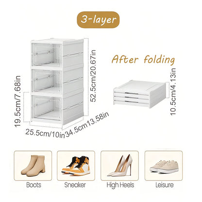 3-Tier Stackable Shoe Storage Box Set, featuring easy-access front-opening waterproof transparent plastic V1102-KDDXZSNH001