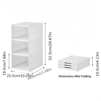 3-Tier Stackable Shoe Storage Box Set, featuring easy-access front-opening waterproof transparent plastic V1102-KDDXZSNH001